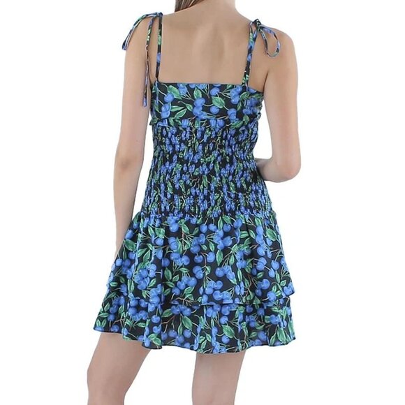 English Factory Blueberry Print Smocked Rayon Mini Dress Sundress Size M - Picture 3 of 12